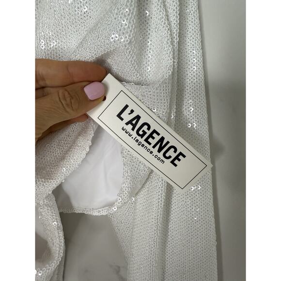 NWT L'AGENCE Christie One-Shoulder Cut-Out Sequin Dress White Sz 10 bridal - Picture 3 of 12